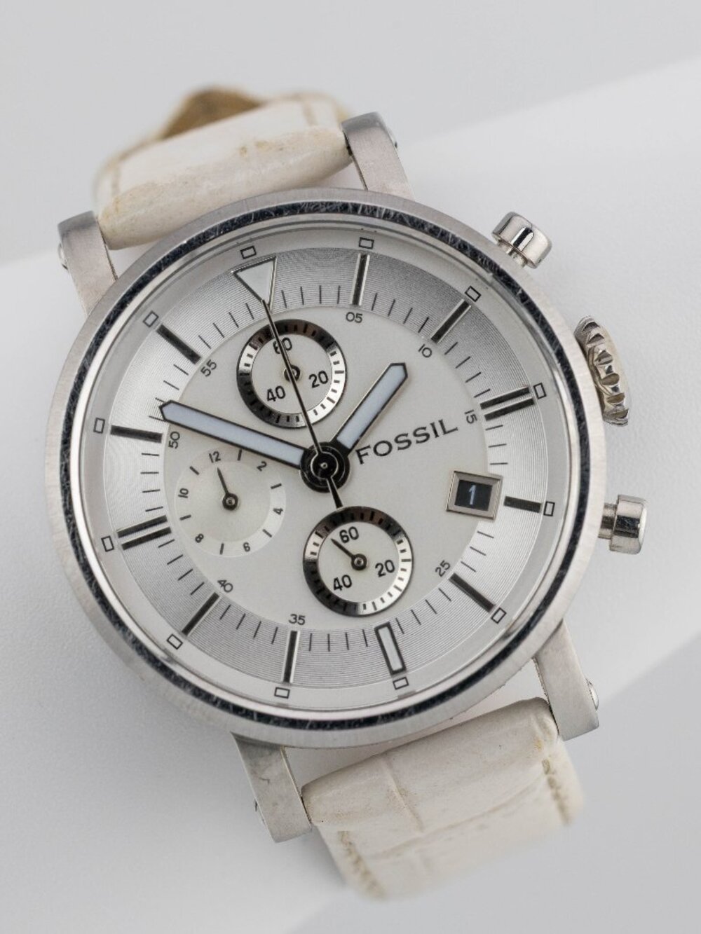 Fossil F2 ES1794 White Leather Chronograph Quartz Analog Women’s Fresh Battery